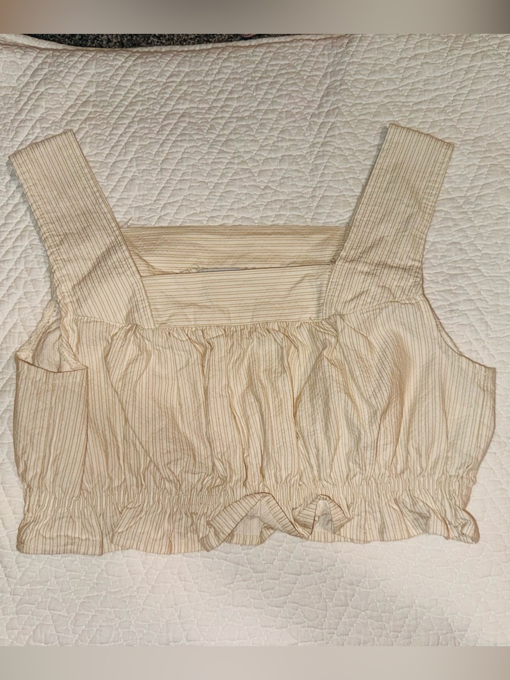 👑 Size Small Vintage Fabric Urban Renewal Cream Striped Square-Neck Crop Top